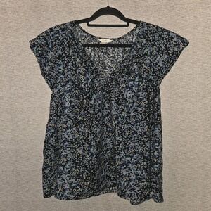 Terra & Sky Floral Blouse Women's XL/ 14W Short Sleeve Top V-Neck Shirt